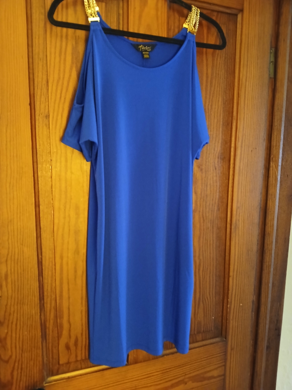 Thalia Sodi Royal Blue Cold-Shoulder Midi Dress with Gold Chain Straps